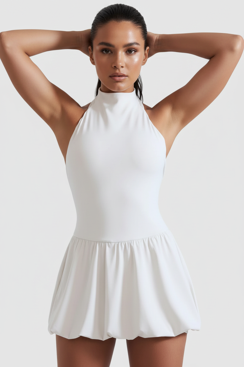 White Halter Dress with Model