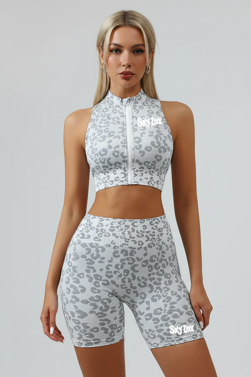 White Leopard Activewear Set - With Model Face